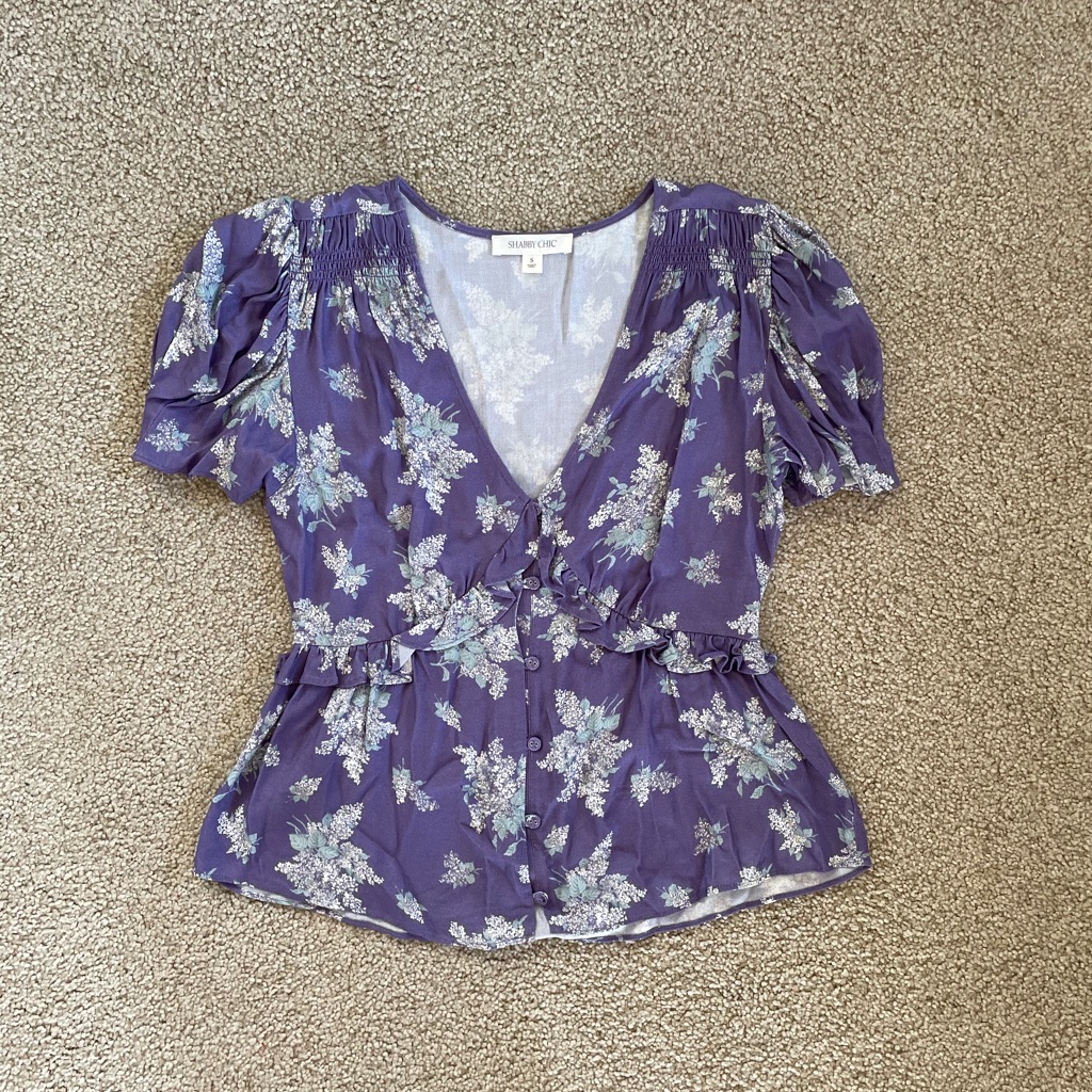 Purple Button Up V Neck Blouse